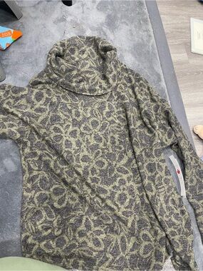 Tribal Olive Green and Charcoal Floral Turtleneck Sweater